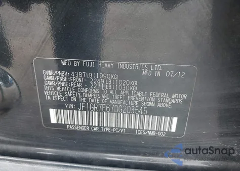 2013 Subaru Impreza Wrx from USA, damaged, VIN JF1GR7E67DG203545